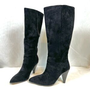 Women’s Knee High Black Suede Cone Heel Boots / Size 6 1/2